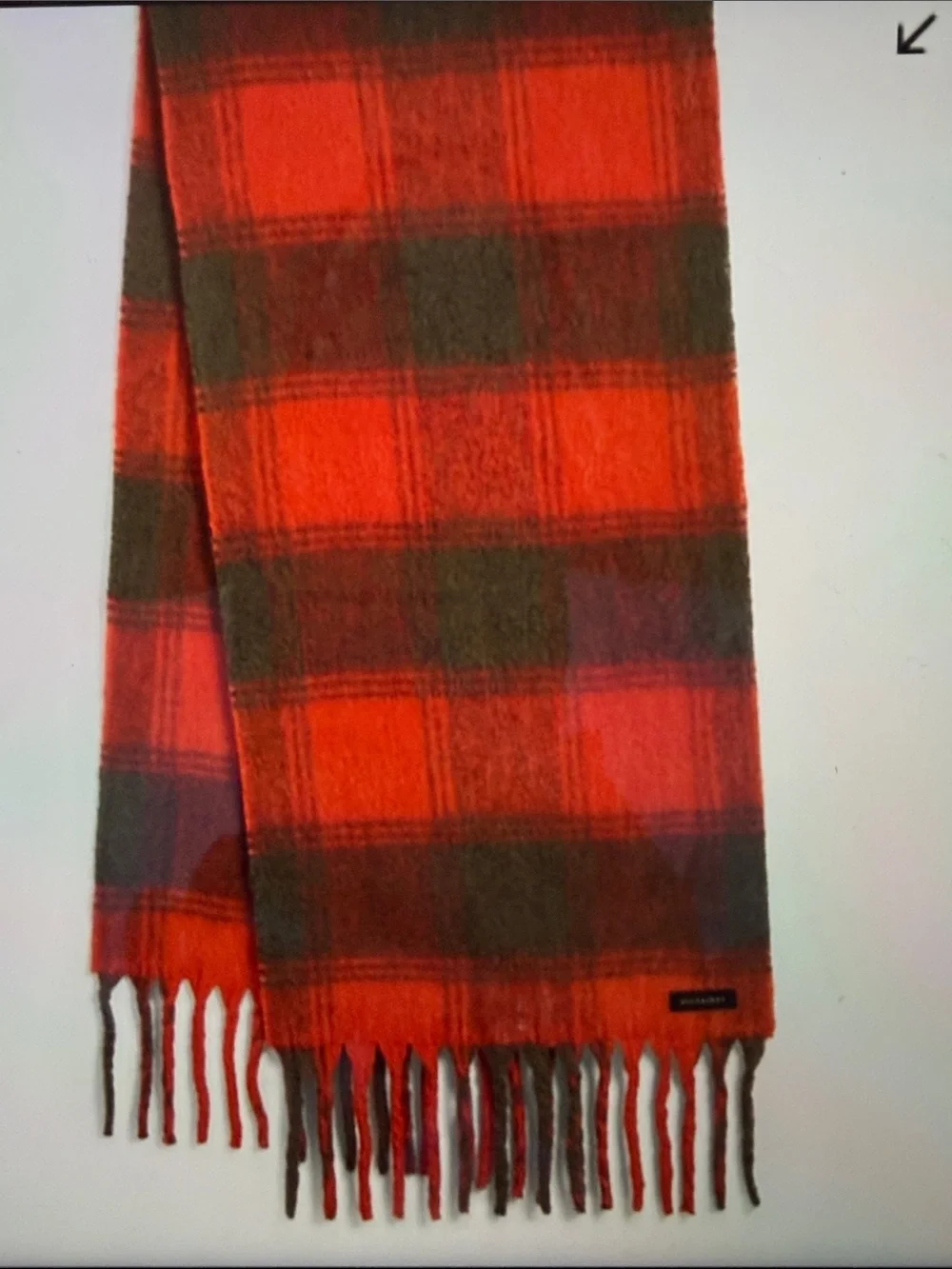 AllSaints Oversized Plaid Fringe Scarf in Orange and Green